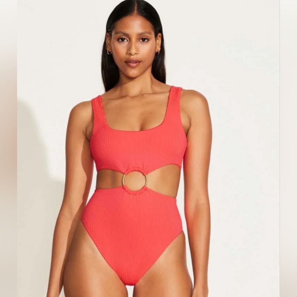 NWT Vitamin A The Icon One Piece EcoRib BT Suit: Coral Glow W/Gold: Size- Large